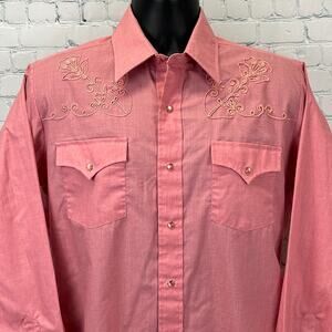 Vintage 70s Champion Westerns Pearl Snap Button Front Shirt Cowboy Pink M Medium